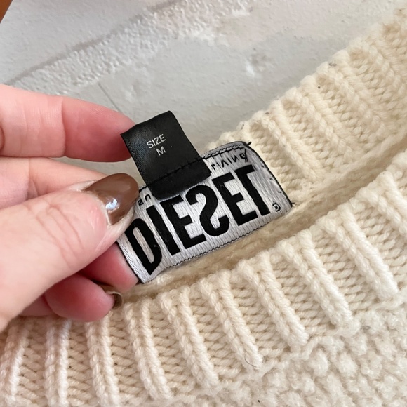 Diesel Men’s Chunky knit sweater Wool Off-White Patchwork M Oversized - Picture 10 of 15